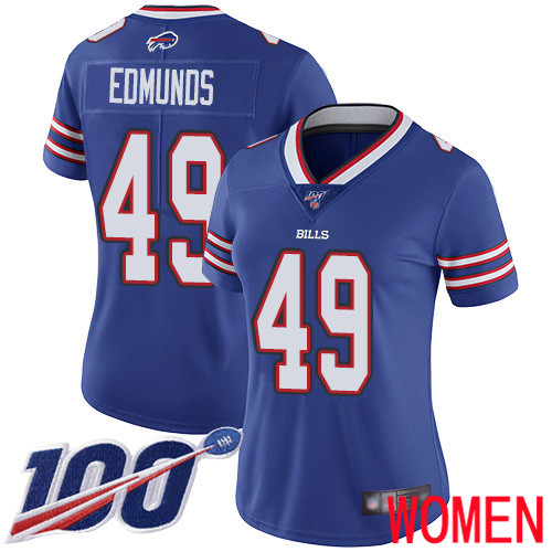 Women Buffalo Bills #49 Tremaine Edmunds Royal Blue Team Color Vapor Untouchable Limited Player 100th Season NFL Jersey->women nfl jersey->Women Jersey